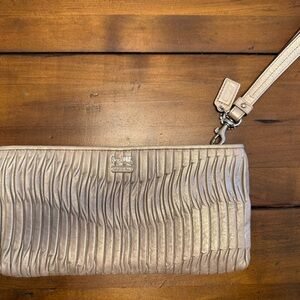 Coach Madison Pleated Leather Wristlet – Metallic Champagne